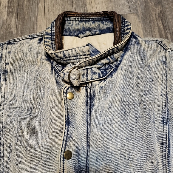 Vintage Y2K Stone Acid Wash Denim Heavy Winter Coat Quilted Lined Size Large - Picture 2 of 7